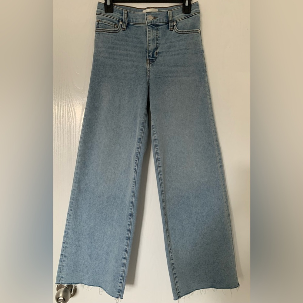 New $278 FRAME Le Slim Palazzo Crop Wide Leg Jeans in Springs Raw After Size 26
